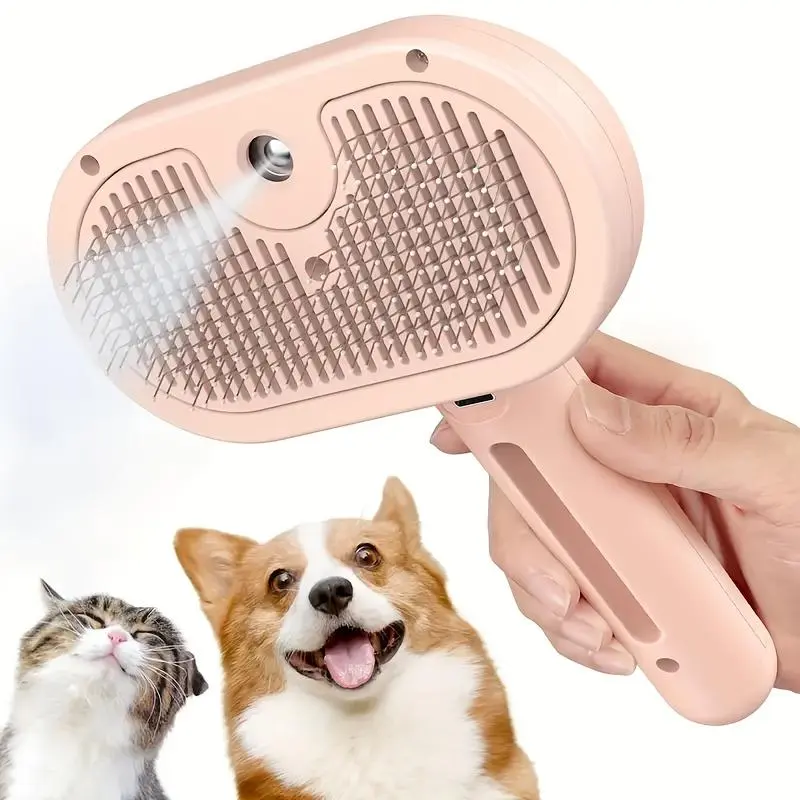 3-in-1 Automatic Steam Pet Hair Remover Suitable for Cats & Dogs, Anti-Shedding Brush with Stainless Bristles & Low-Voltage Operation, Suitable for Long-Haired and Short-Haired Pets, Reduces Shedding for Grooming