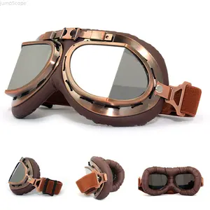 Vintage Copper Motorcycle Goggles, Retro Pilot Style Helmet Eyewear, Anti-Wind Dustproof Riding Glasses for Biking ATV & Cosplay