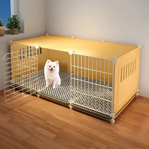 Small Dog Cage for Pomeranian Teddy Bichon, Winter Warm Pet Bed with Toilet Separation, Medium Size Dog House for Fall & Winter