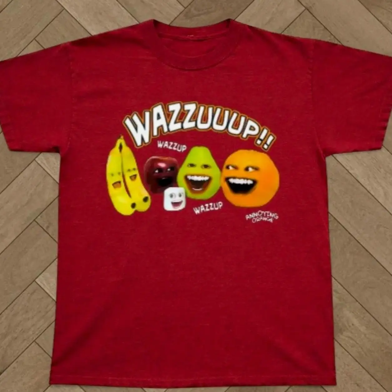 Annoying Orange Wazzup Fruit Squad Graphic T shirt and Baby Tee | Vintage 2010s Aesthetic Internet Meme YouTube Parody Streetwear | Funny Gorpcore Tee