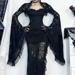 Halloween Women's Gothic Shrug with Lace Cardigan, Y2K Style, Long Sleeves, See-Through Mesh Blouse Cover Up for Costume Events & Daily Wear HA 179452   Womenswear Clothes women's summer outfits Sneaky lingerie
