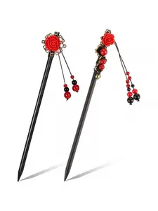 2 Pack Chinese Hair Stick Flower Hair Chopsticks Retro Wooden Hairpin Classic Hairs Pins Japanese Chinese Hairs Accessories