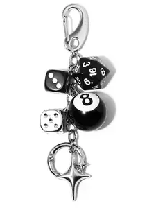 Fashion Dice Keychain for Bags with Star Pendant, 1pc Dice and 8 Ball Charm Keyring, Stylish Bag Accessory, Trendy Key Fob