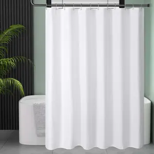 72x72 In Premium Polyester White Waffle Fabric Shower Curtain - Heavy-Duty, Hotel-Quality Cloth Bathroom Shower Curtain