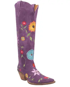 Dingo Women's Flower Power Suede Tall Western Boot Snip Toe - Di 277-Purple
