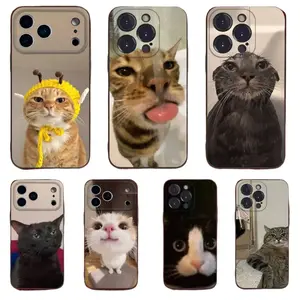 Funny Cat Cute INS Unique Artistic Phone Cases For iPhone 17 Promax Pro Air 16 Plus 15 14 13 12 11 Black Soft TPU Silicone Shockproof Protective Cover Gift For Birthday Christmas Halloween