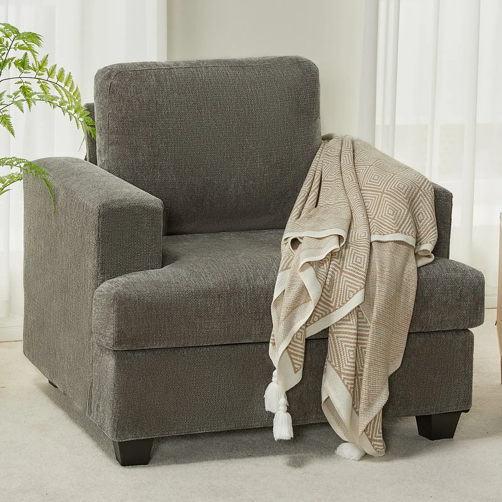 Chenille-Grey Armchair