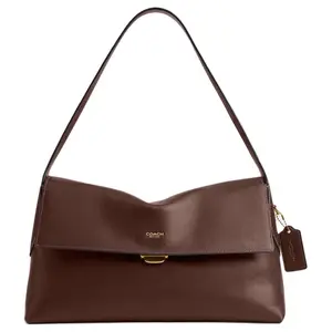 COACH Chelsea 36 Logo Charm Push-Lock Closure With Internal Zipper Pocket Natural Grain Leather Shoulder Bag Large Women's Maple Brown