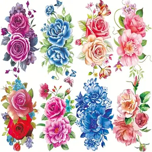 8 Vivid Waterproof Peony Rose Temporary Tattoo Stickers for Women, Realistic Butterfly Design with Lush Foliage, Perfect for Beauty Enhancement and Personal Care