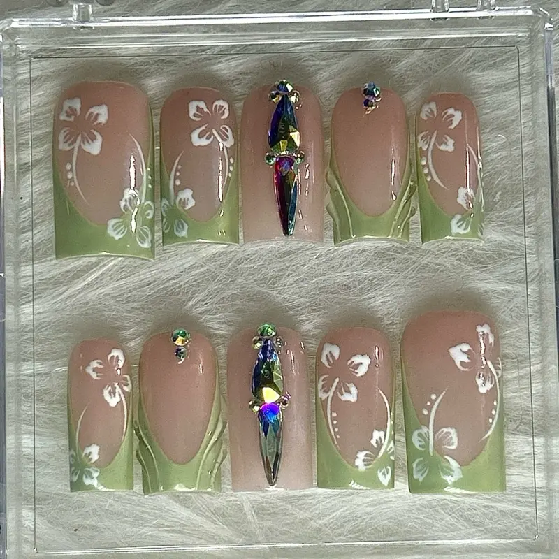 ACRYLIC or BUILDER GEL Handmade Press Ons - Forest Flower