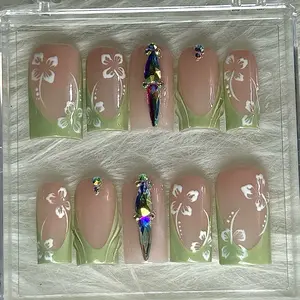 ACRYLIC or BUILDER GEL Handmade Press Ons - Forest Flower