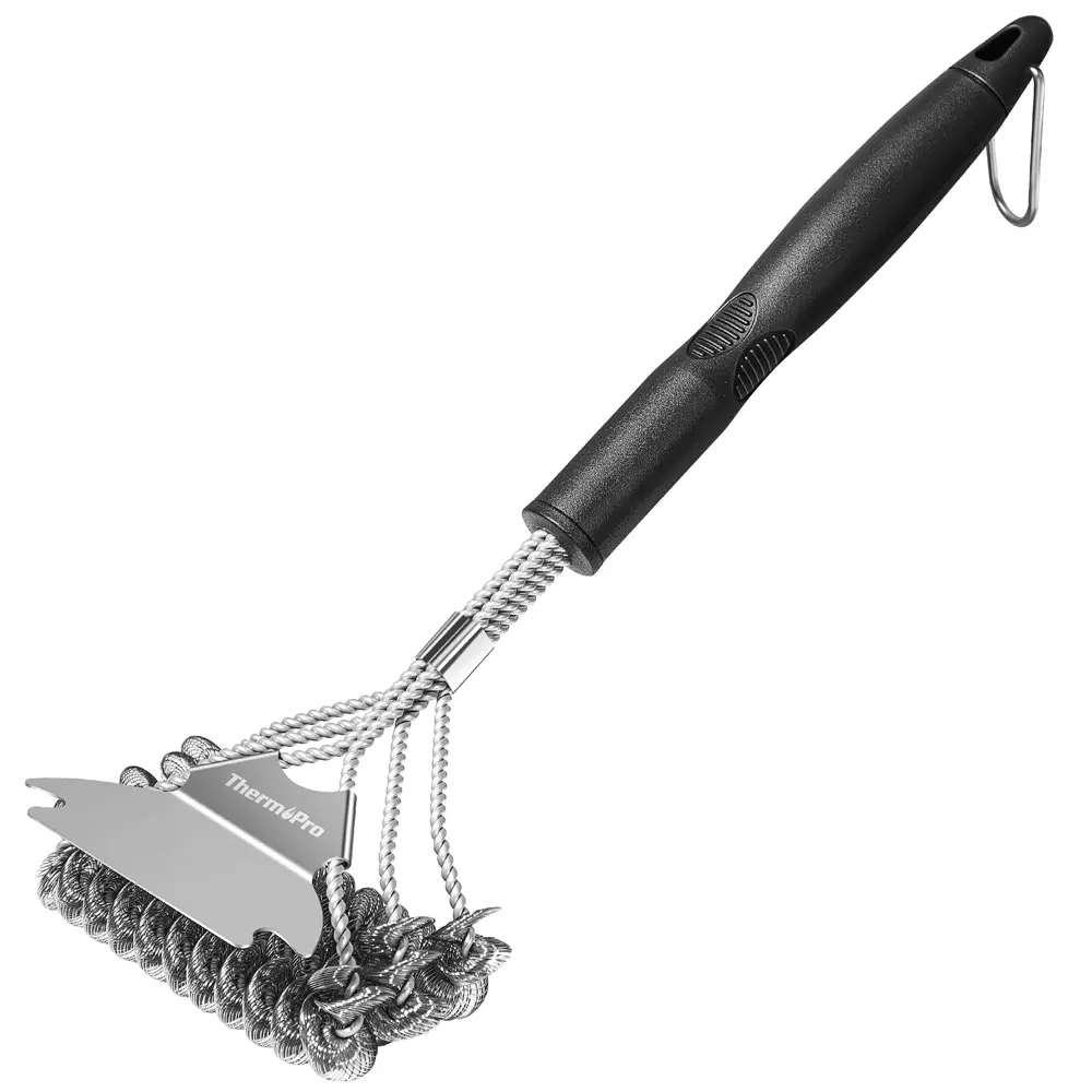 ThermoPro Bristle-Free Stainless Steel Grill Brush with Heavy Duty Sturdy Scraper, Safe Durable BBQ Cleaning Tool, Home Essential Cast Iron Burger Press & Metal Barbecue Utensils (AGT300)