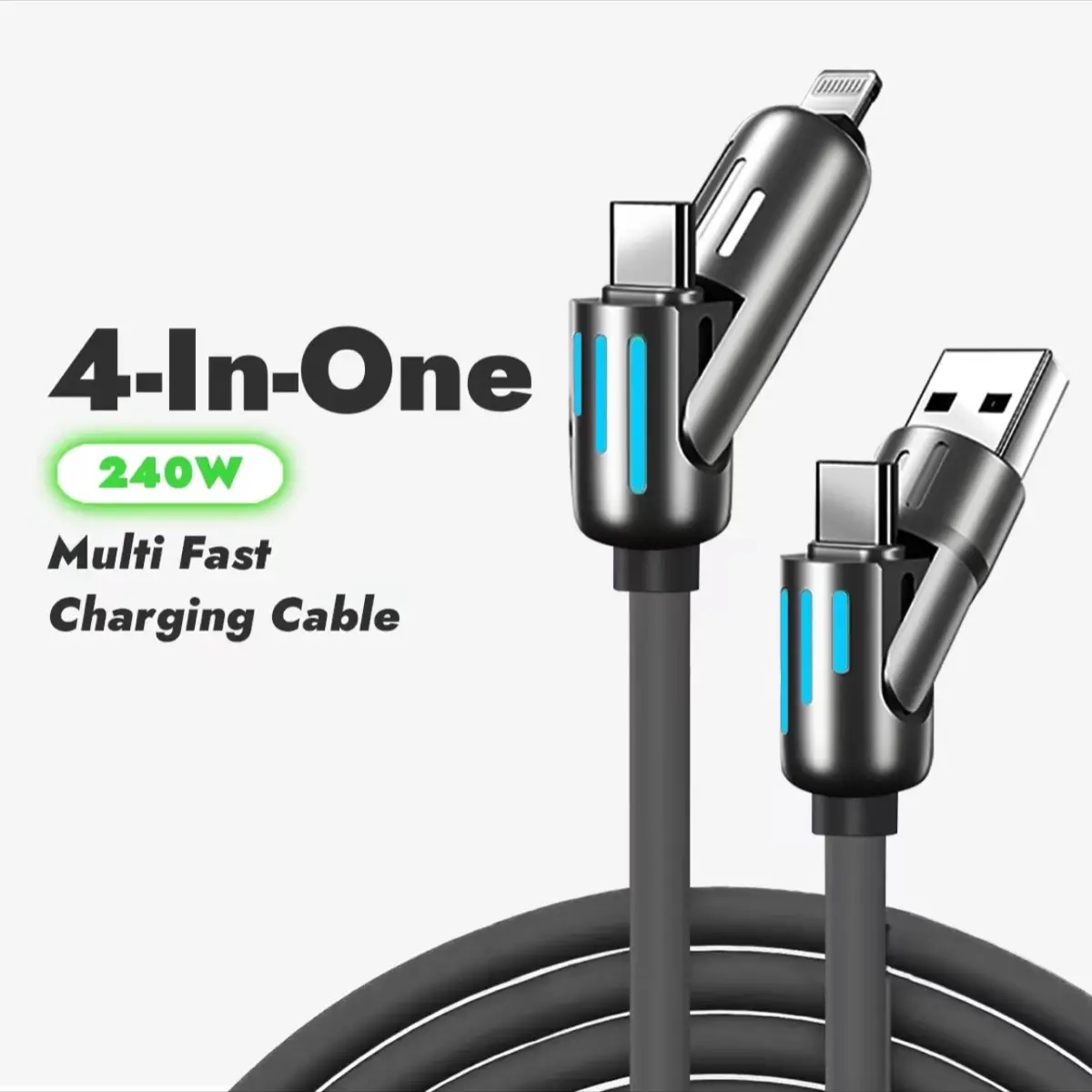 4 in 1 Charging Cable for Multiple Devices - USB-C, Micro-USB, iPhone, and More
