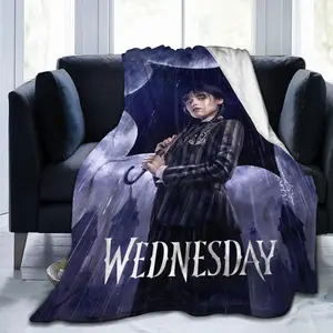 Wednesday Blanket Soft Funny Flannel Material Throw Blanket Multipurpose Office Bedding Blanket PlushThin Warm Napping Blanket for Home Office School Travel Lightweight Anime Quilt Holiday Gift Fans
