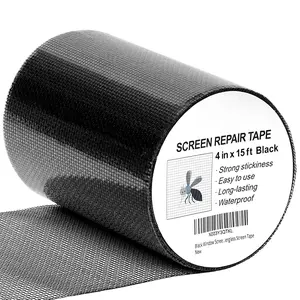 Black Window Screen Repair Tape, 4 in X 15 FT (180IN) Screen Repair Kit for Windows or Doors,  Adhesive Fiberglass Mesh Patch Tape