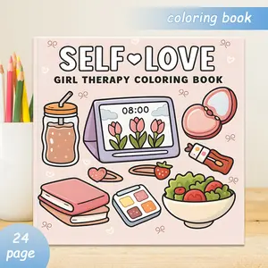 Girl Healing Coloring Book, 24 Bold Stress-Relief Designs, 7.9in X 7.9in Perfect Size, Thick Paper, Cute Hand-Drawn Original Art, Gift for Adults Kids Teens, Doodle Books