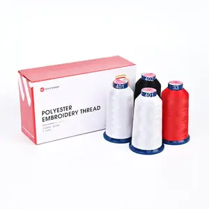 4000m* 4 pack 2 White, Black and Red 108D/2 40wt Richword Polyester Embroidery Thread / Sewing Thread