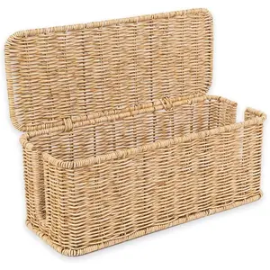 Cable Management Box, Handmade Rattan Cable Organizer, 2 Open Slots Cords Hider Box, Under Desk Cord Organizer For Computer,Router,USB Hub & Power Strip, 13" x 5.1" x 5.1", Natural