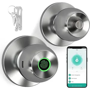 Fingerprint Door Lock, 3 in 1 Finger Print Door Knob with Tuya App Control & Key, Auto Lock, Thumbprint Keyless Entry Door Lock for Front Door, , Apartment, Office, Satin Nickel