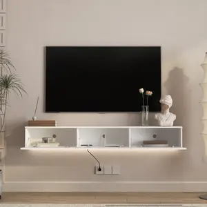 Floating TV Stand Wall Mounted with 16 Color LEDs,65" Modern TV Stand, Floating TV Cabinet Entertainment Center for 55 60 65 Inch TV