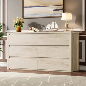 Garvee 6-Drawer Wide Wooden Dresser, Modern Large Storage Chest for Bedroom, Living Room, Hallway, and Entryway, Handle-Free Design