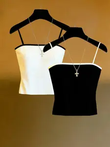 Spring Summer Women's 2-Piece Set Halter Top, Colorblock Blouse, Simple Fashion Tank, Versatile Outerwear, Elegant Commute Date Vest, Fit