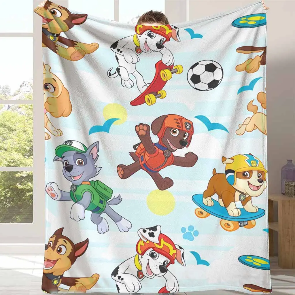 Paw Patrol Cartoon Dogs Flannel Throw Blanket, Lightweight Soft Comfy Whimsical Cartoon Pattern Blanket for Sofa Couch, Pet Lovers' Gift, Lightweight Throw Blanket, Soft Comfy Blanket