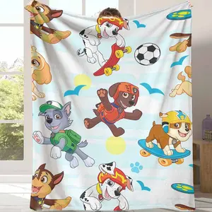 Cartoon Dogs Flannel Blanket Paw Patrol Character Print Lightweight Warm Cozy for Travel Sofa Couch Living Room Bedroom Gift for Pet Lovers