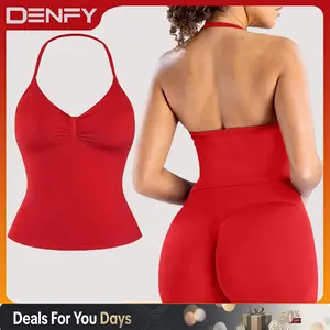 DENFY Impact Longline Strappy Top Fitness Gymwear Women Impact Longline Halter Tops Sportswear Workout Longline Tank Top Compression Gym