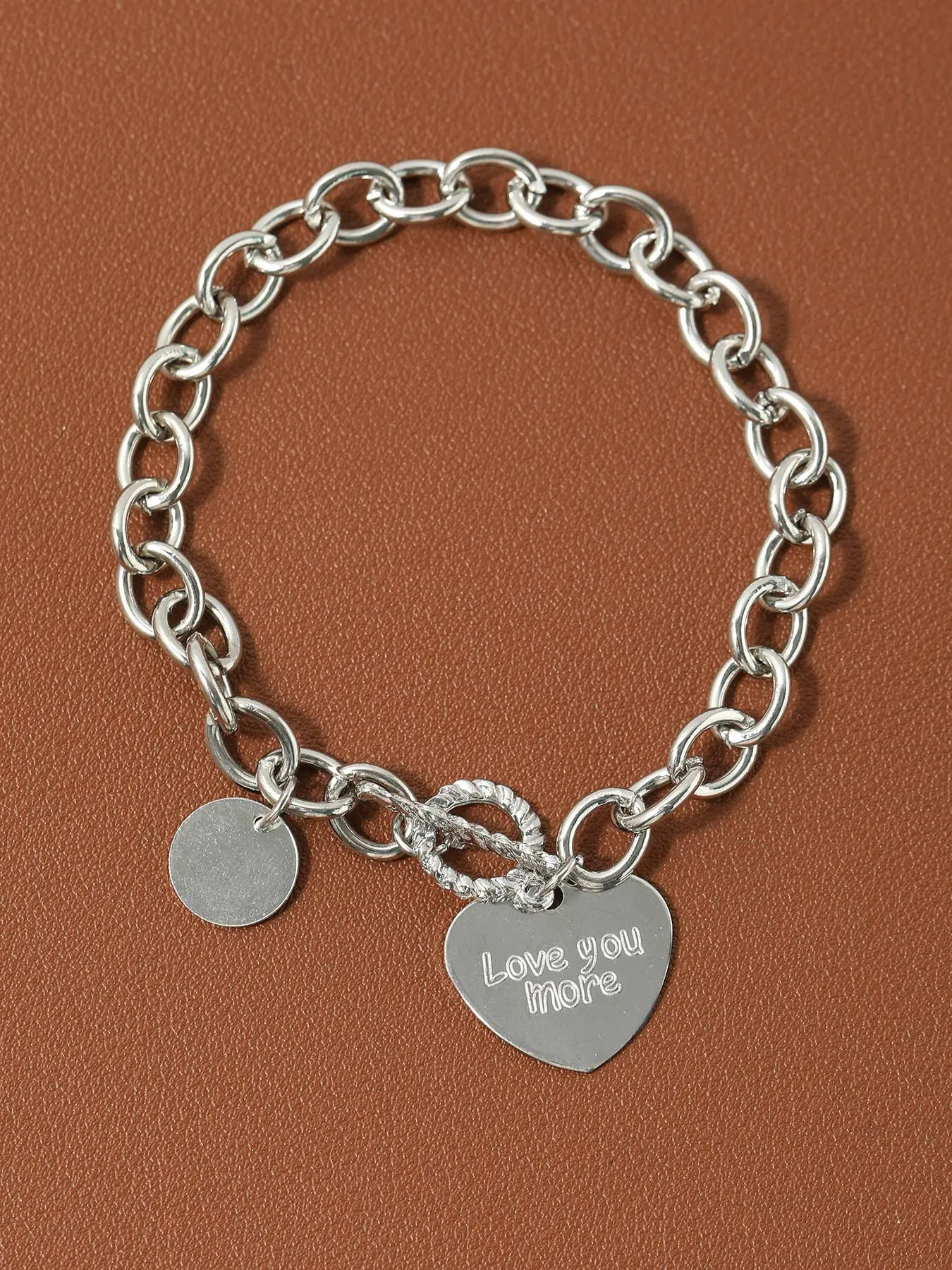 Round & Heart Charm Bracelet As Gift for Girlfriend, Fashion OT Buckle Chain Matching Bracelet, Simple Plain Casual Versatile Teen Girl Accessories fo