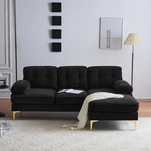 [SOIYELIFE] 82.6" Modern Sectional Sofas Couches Velvet L-Shaped Couches for Living Room, Bedroom, Black