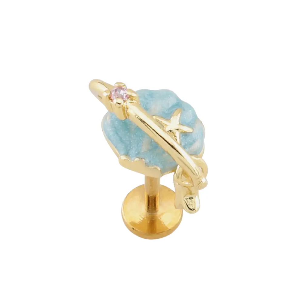 Threadless Push In Blue Planet Flat Back Stud - 316L Stainless Steel