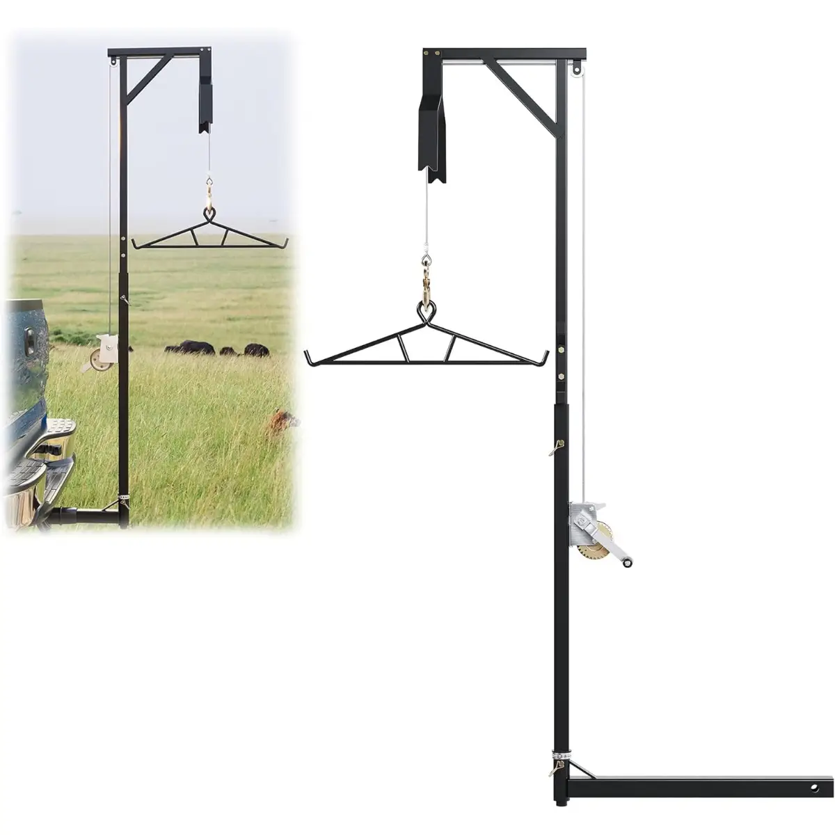 Truck 2" Hitch Game Hunting Hoist, 600LB Big Game Hunting Deer Hoist, Include Gambrels Winch for Skinning or Cleaning Game, Winch Lift Gambrel Set 360