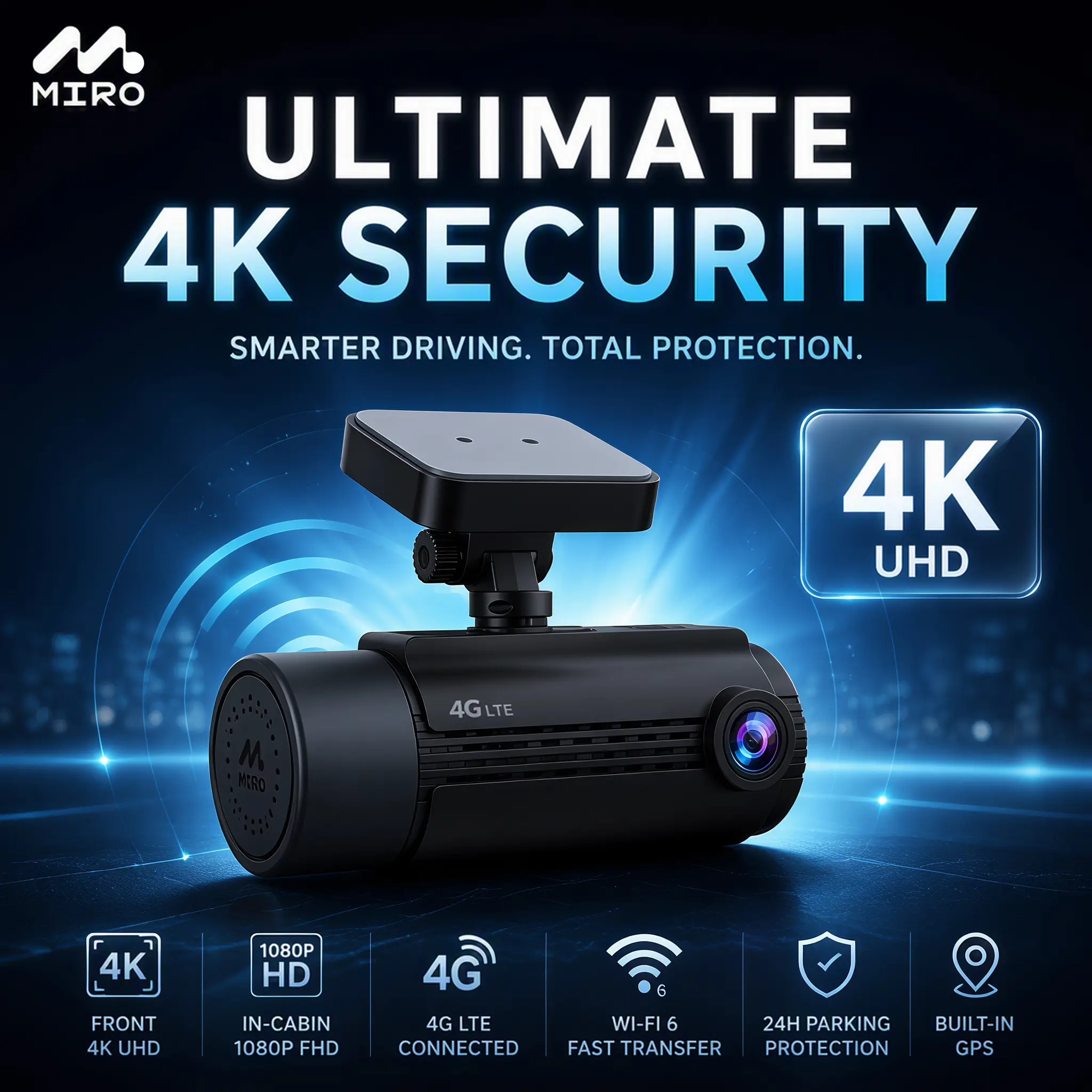 【VI03】MIRO 4G LTE Smart Dash Cam for Car, 4K Front & 1080P Inside Camera, Dual Dash Cam with GPS Tracking, Remote Live View, Night Vision & 24/7 Parking Monitor