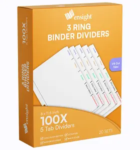 3 Ring Page Dividers Bulk, 1/5 Cut Tab Dividers, 100 Per Box - Divider Pages with Tabs, Decorative Printable Rewritable Divider Tabs, Exhibit Tab Dividers for 3 Ring Binders Bulk - Ensight