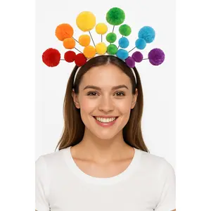 Pride Rainbow Pom Pom Headband