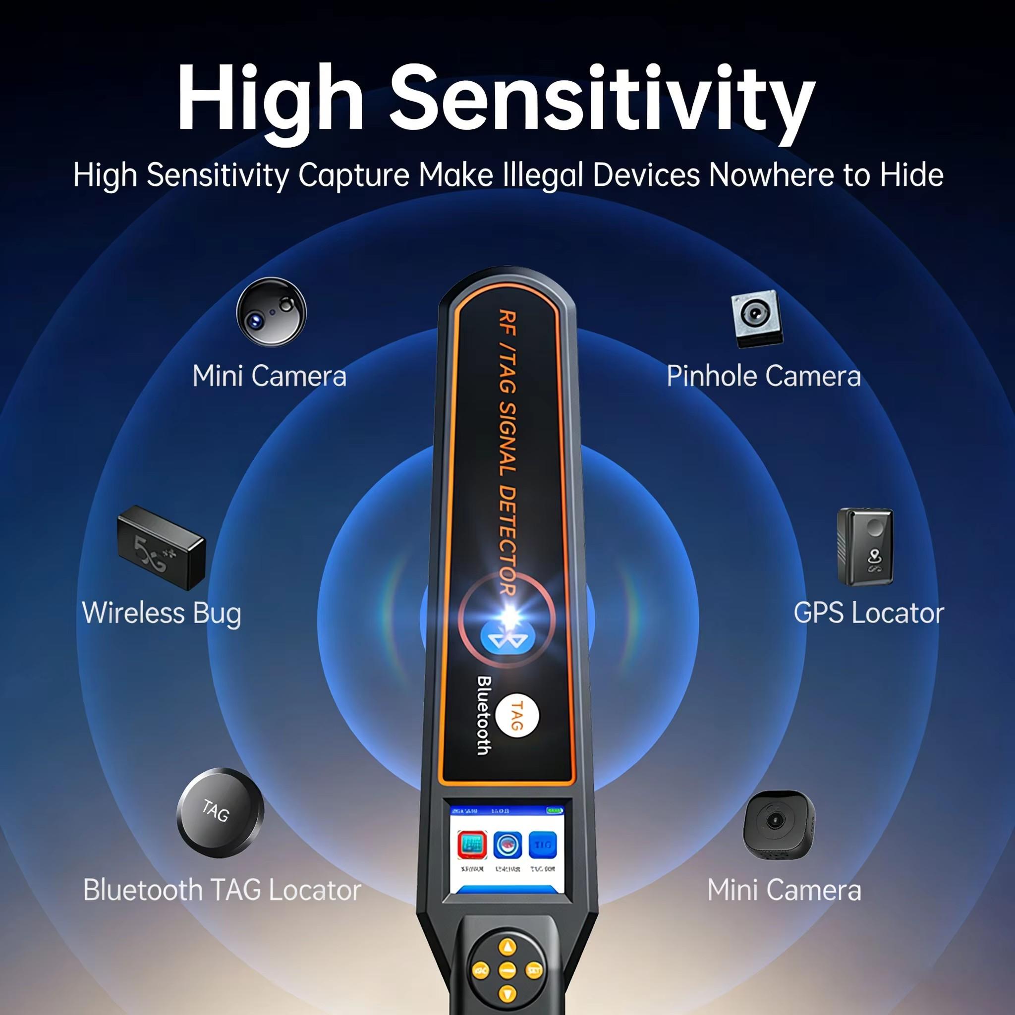 DS-828 Professional Bluetooth TAG Detector - Find Apple AirTag, GPS Tracker, Hidden Camera, RF Signal Scanner 50MHz-6GHz with Recorder