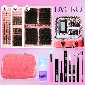 Dycko False Eyelash Set (3 Boxes + Tools), DIY Eyelash Extensions Reusable Natural Dense Fluffy Lightweight Comfortable Gift Box Packaging, Portable Leather Storage Case