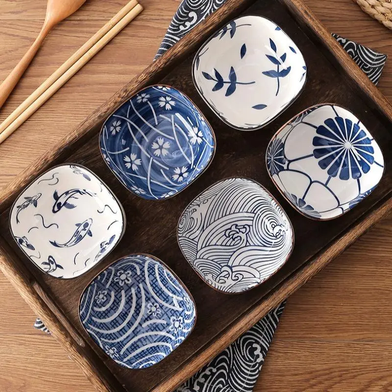 Ceramic Dipping Bowl Set, 6 Counts/set Various Patterns Dipping Bowl with Sauce Dish, Multifunctional Bowl for Home and Restaurant, Ceramic Pasta Bowls, Ceramics Tableware, Kitchenware Ceramics