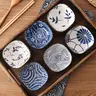 Ceramic Square Bowl Set, 6 Counts/set Various Patterns Dipping Bowl, Multifunctional Sauce Bowl, Durable Kitchenware for Home and Restaurant, Ceramic Pasta Bowls