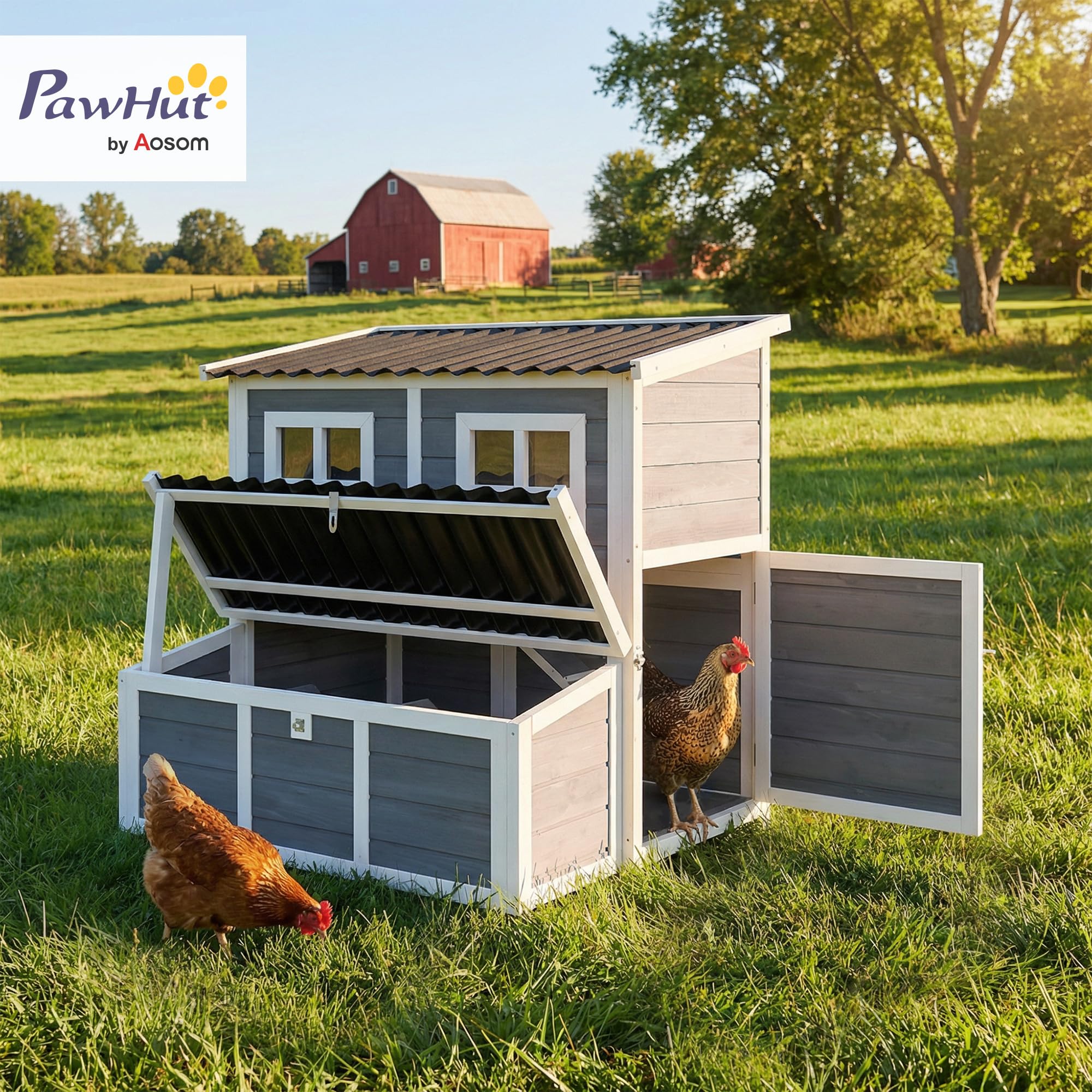 Wooden Chicken Coop, 39" Chicken House with Nesting Box, Pull-Out Tray, Waterproof Roof, Hen House Outdoor Poultry Cage for 4-6 Chickens, Rabbits, Small Animals, for Backyard