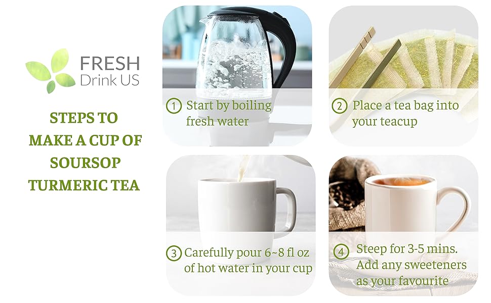 Premium 40 Soursop Turmeric Tea Bags, 100% Natural, Blend of Soursop Leaves, and Turmeric Root. Made with Natural Material Tea Bags. No Sugar, Vegan.