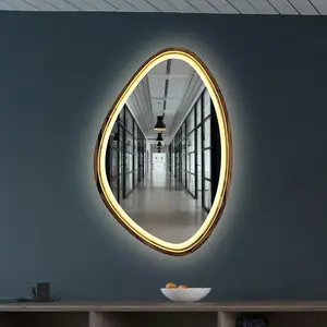 Wooden  LED , unique mirror, Aesthetic mirror, Home wall decor mirror, Custom design mirror, slim mirror, natural wood mirror Elegant Metal