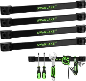 SWANLAKE Magnetic Tool Holder 4-Pack – 12” Wall Mount Tool Organizer Rack for Garage Storage & Organization