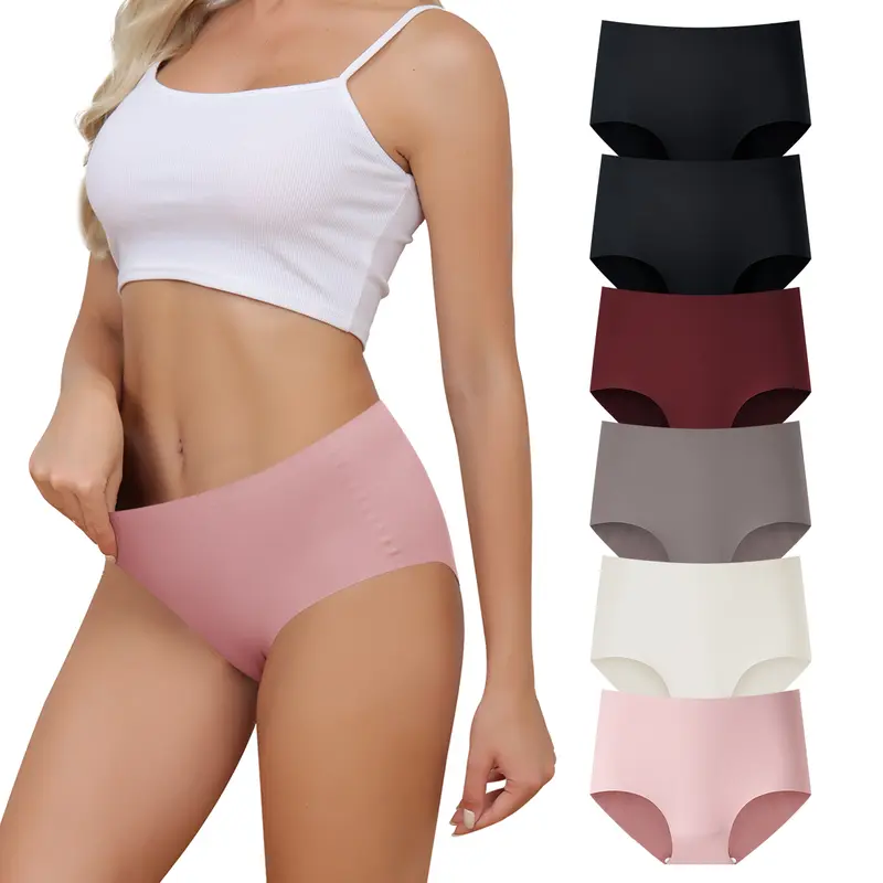 LEVAO Women's Lady Seamless Mid-Rise Waist Polyester Fabric Panties - No Show, Full Coverage, Stretchy, Invisible, Minimalist 6-Pack Briefs (S-XXL)