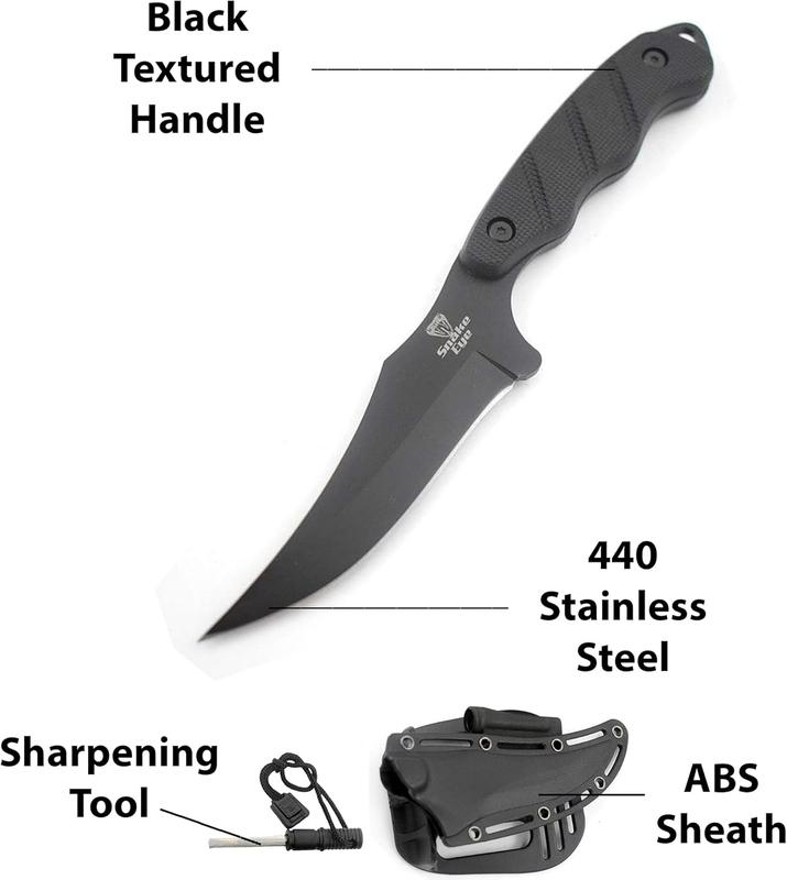 Snake Eye Tactical 9" Skinner Knife with Sharpener and ABS Sheath, EDC, Outdoor Gear, Camping, Hunting (1148-BK)