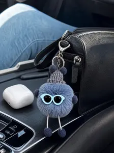 Plush Sunglasses Coal Ball Keychain, Cute Style Bag Charm, Soft Stress Relief Decor, Perfect for Girls' Backpacks, Summer Trend Gift