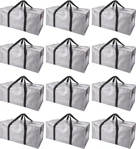 Moving Bags with Zippers & Carrying Handles, Heavy-Duty Storage Tote for Space Saving Moving Storage, Fold Flat, Alternative to Box and Bin - 12 Pack,