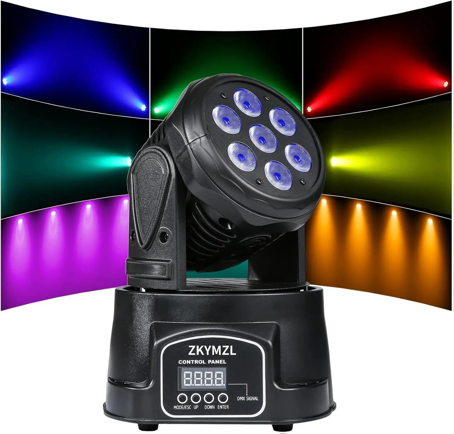 ZKYMZL Super Bright 7x12W RGBW (4-in-1) LED Moving Head Stage Light, Music Sync RGB, RGB Changing LED, RGBW Light Source, 9/14 CH DMX512 Control, Sound-Activated, Adjustable Multicolor for Parties Weddings