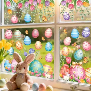 8Pcs Spring Window Stickers Cute Egg Bunny Flower Window Decals for Birthday Holiday Party Home Decor
